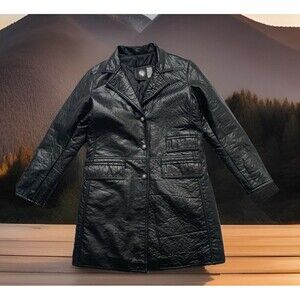 GV Made In Italy Women Faux Leather Jacket Black Button Pockets Lined Sz M (40’)